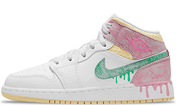 Nike Air Jordan 1 Mid GS Paint Drip белые с розовым