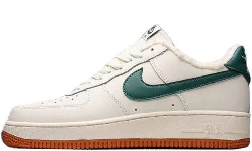 Nike Air Force 1 Low White/Green/Brown с мехом